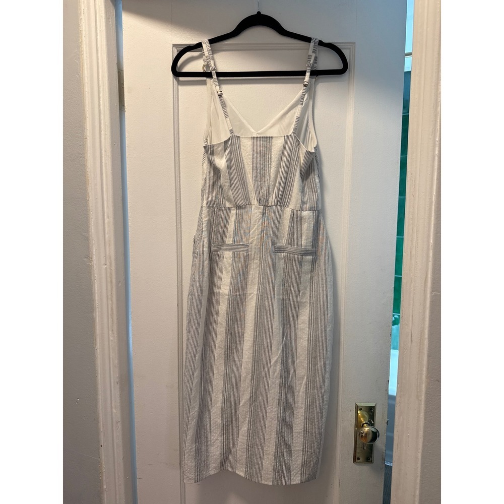 Bishop + Young Blue White Striped Tie Front Midi Dress Women Small Cotton V-Neck - Picture 4 of 4